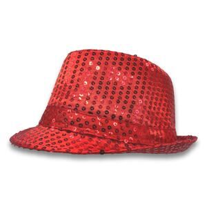 Red Short Brim Style Glittery Sequins Fedora Panama Party Beach Summer Hat